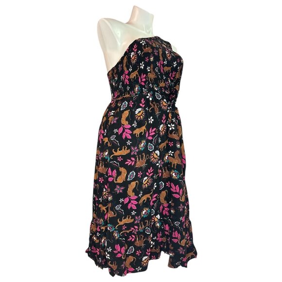 TORRID Midi Challis One-Shoulder Dress Size 4x Leopard Floral Print Stretch - Picture 14 of 16